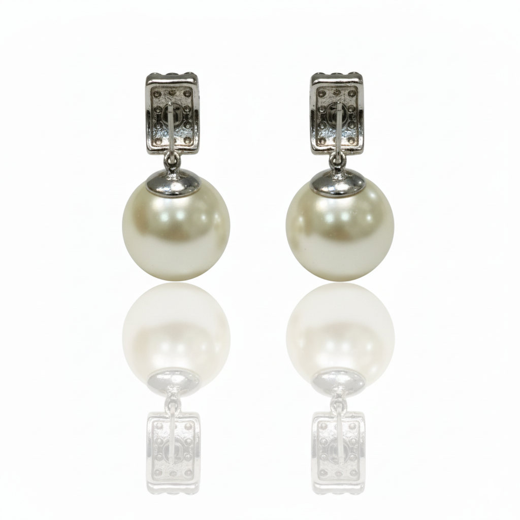 Pearl & Diamond Stud Earrings - Image 4