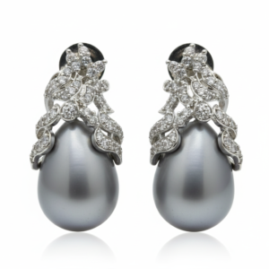 Black/Grey Pearl & Diamond Drop Earrings