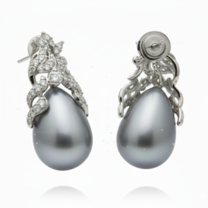 Black/Grey Pearl & Diamond Drop Earrings