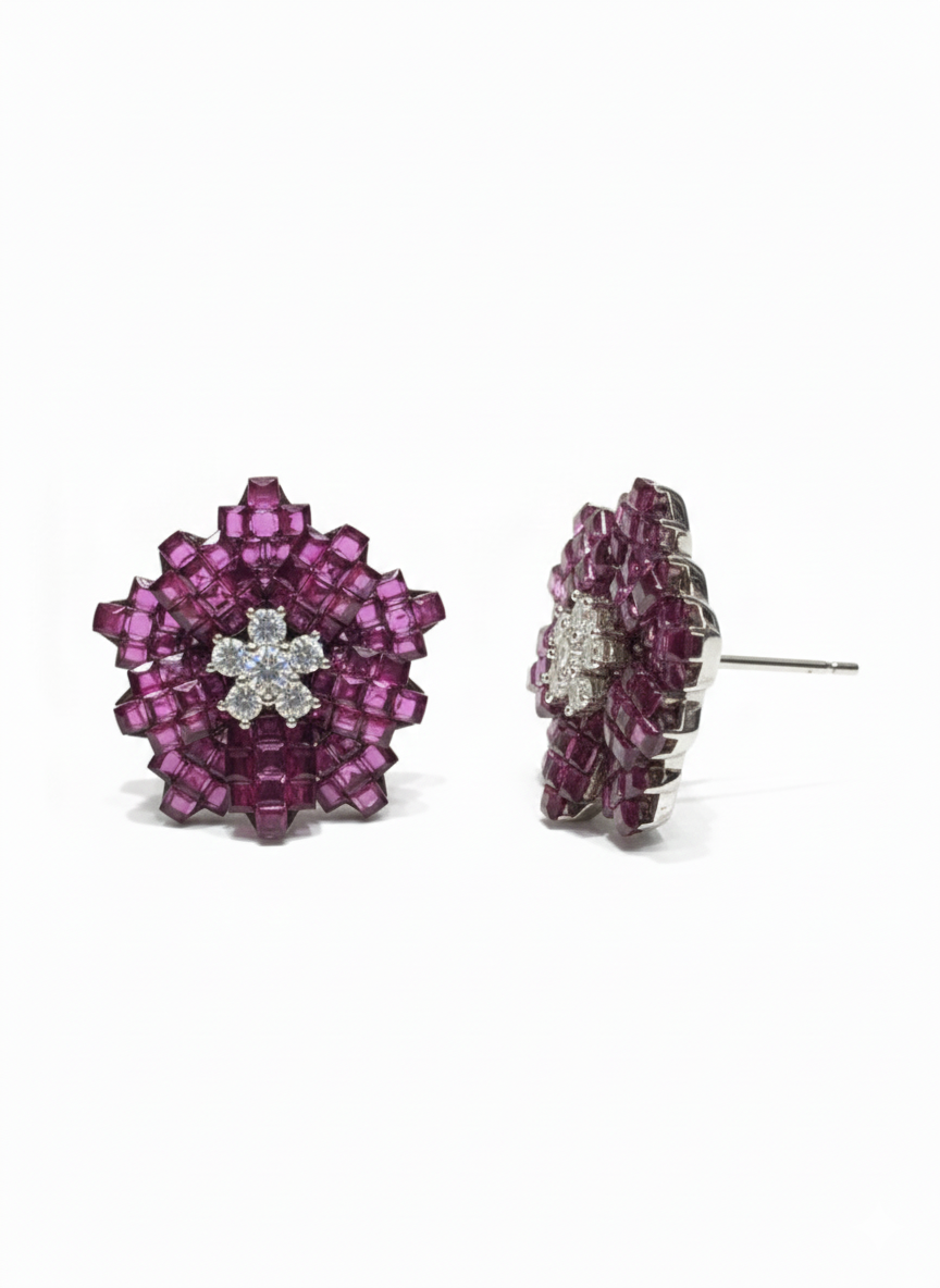 Ruby Bloom Crystal Cluster Earrings - Image 4