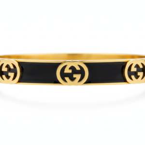 Black Enamel Gold Icon Bangle