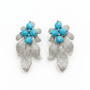 Blue Stone Floral Leaf Drop Earrings