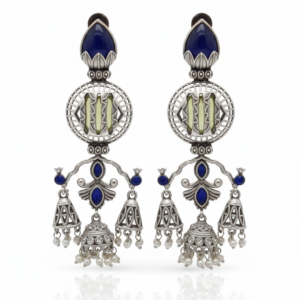 Antique Silver Blue Enamel Jhumka Earrings