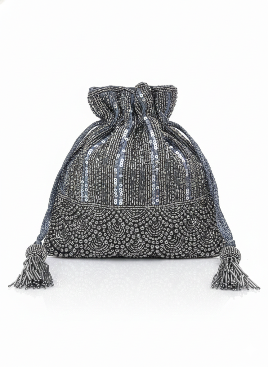 Silver Dusk Embellished Potli Bag - Image 3