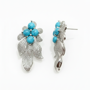 Blue Stone Floral Leaf Drop Earrings