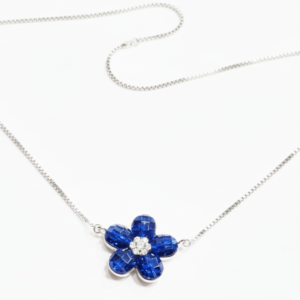 Blue Floral Pendant Necklace