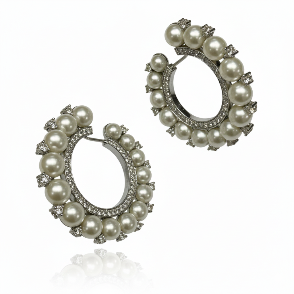 Pearl Aura Crystal Hoops - Image 2