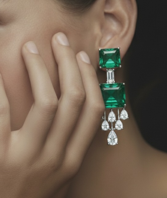 Emerald Crystal Drops Earring - Image 4