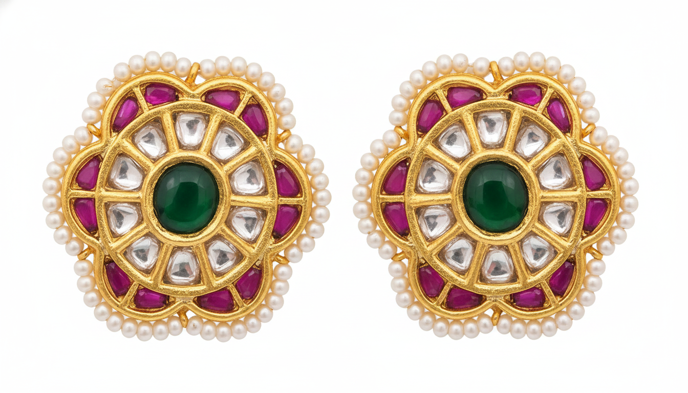 Emerald Chakra Polki Studs - Image 3