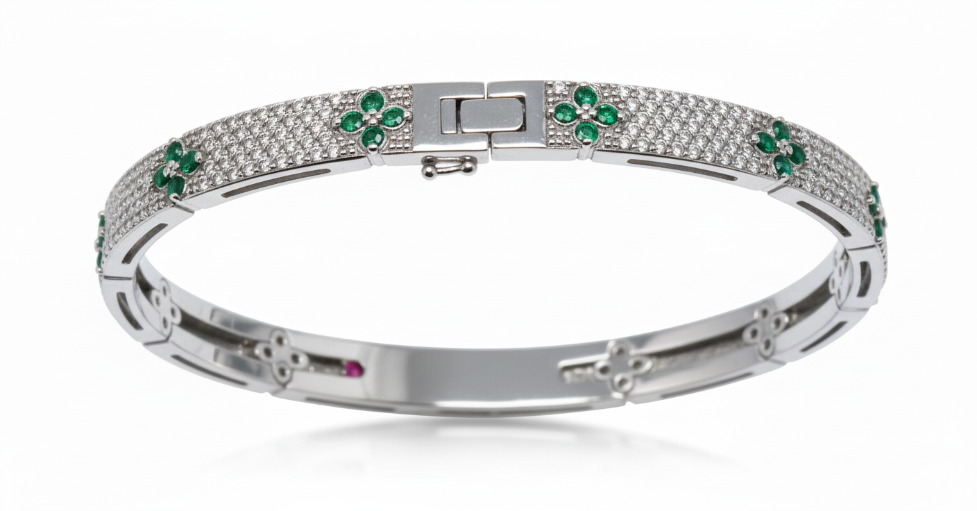 Emerald Diamond Bangle Bracelet - Image 2