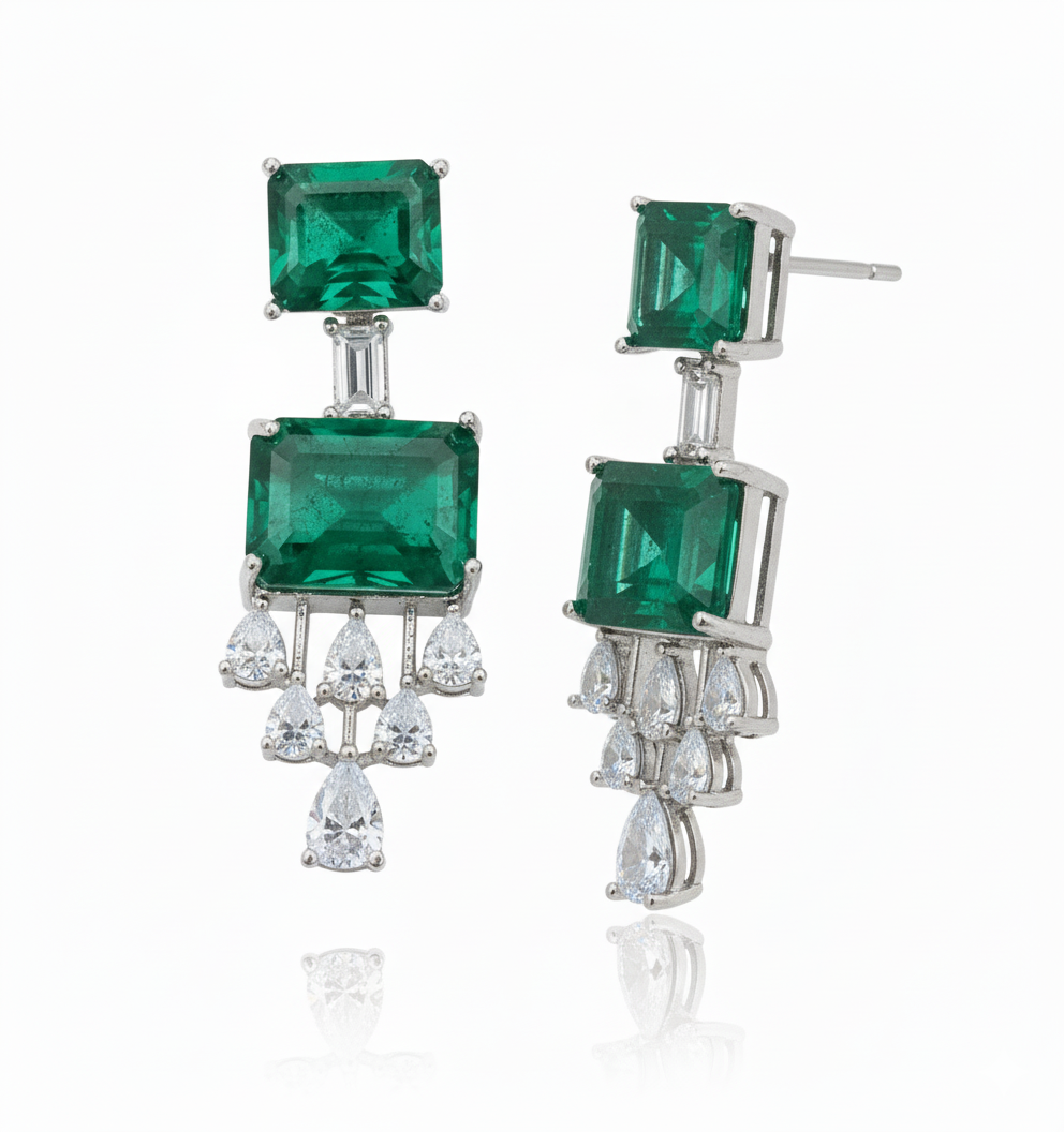 Emerald Crystal Drops Earring - Image 2