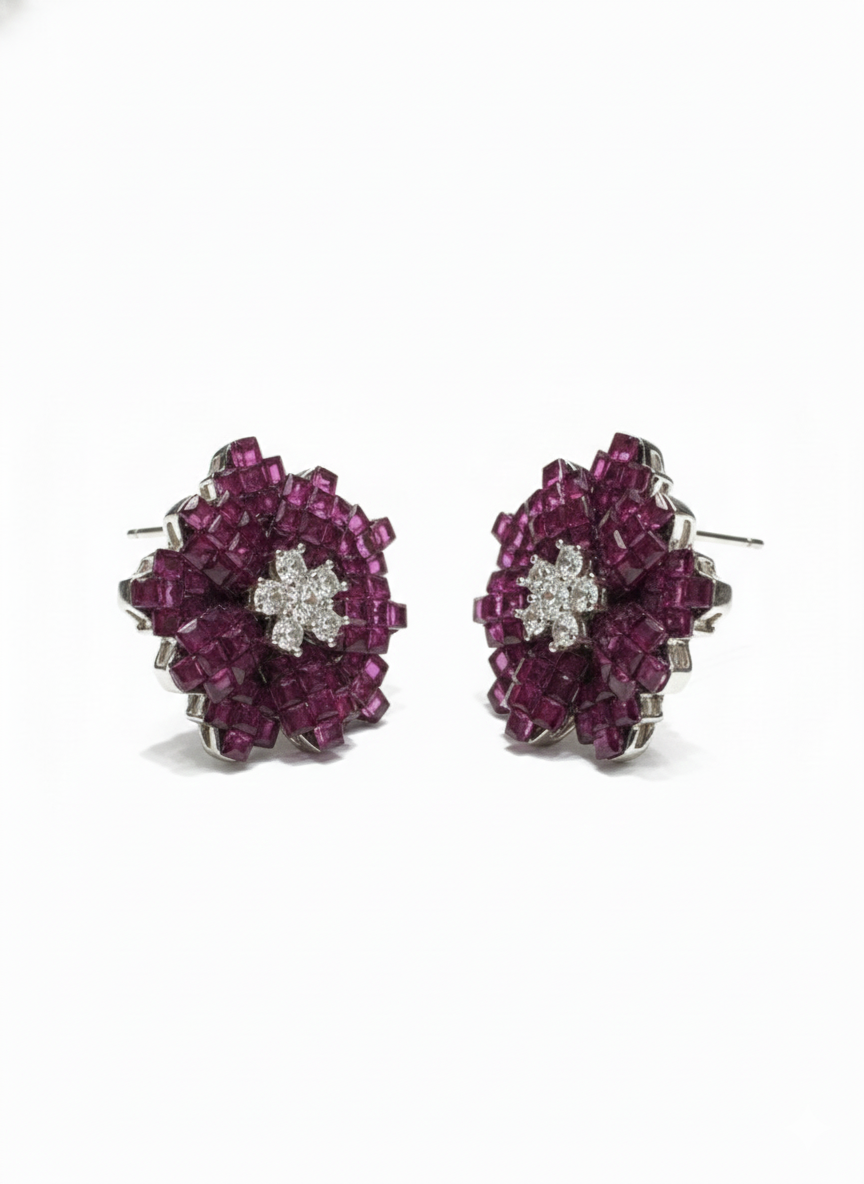 Ruby Bloom Crystal Cluster Earrings - Image 2