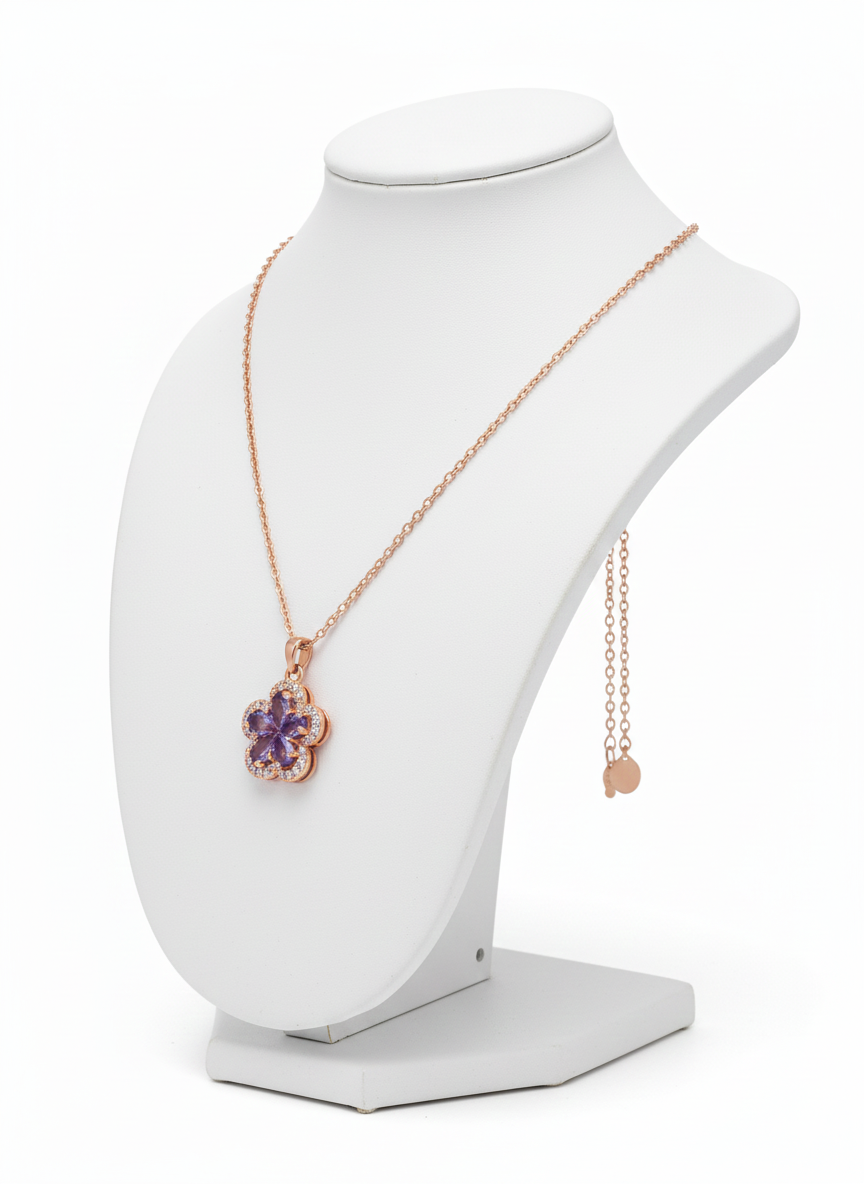 Purple Crystal Flower Pendant Necklace - Image 3
