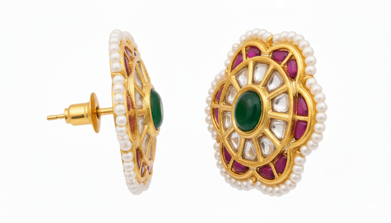 Emerald Chakra Polki Studs - Image 2