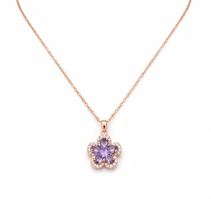 Purple Crystal Flower Pendant Necklace - Image 2