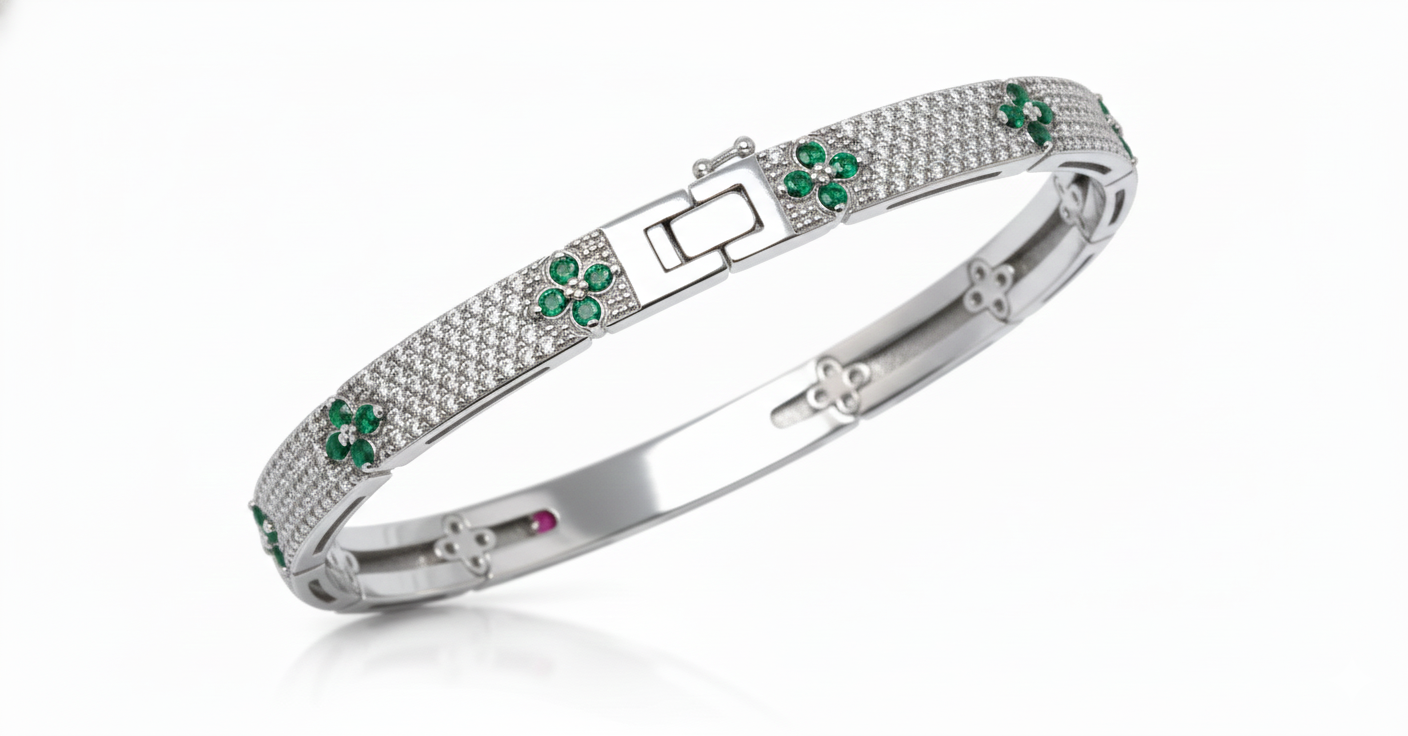 Emerald Diamond Bangle Bracelet - Image 3