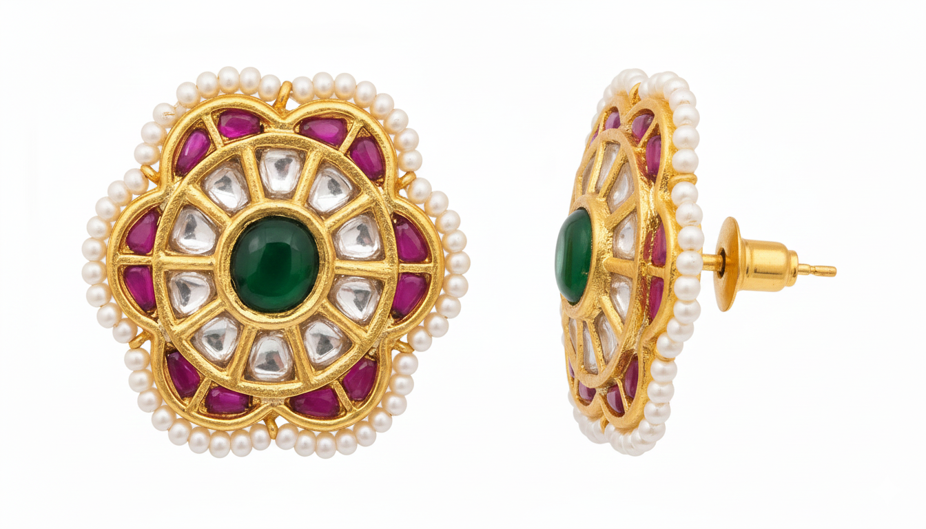 Emerald Chakra Polki Studs - Image 4