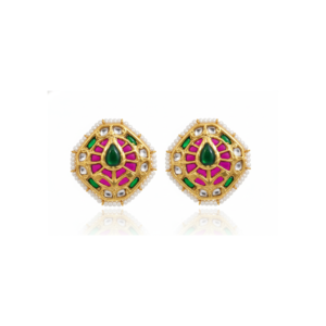 Emerald Noor Polki Silver Studs
