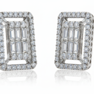 Baguette & Round Diamond Stud Earrings