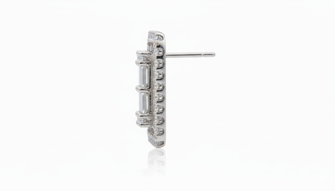 Baguette & Round Diamond Stud Earrings - Image 4