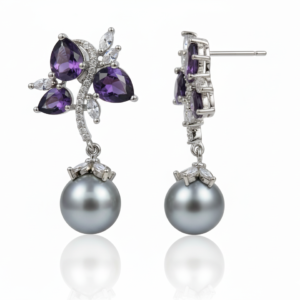 Tahitian Pearl & Amethyst Drop Earrings