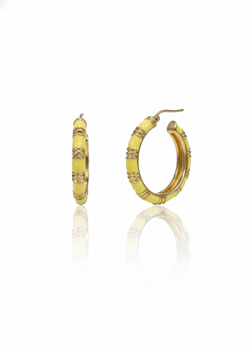 Lemon Enamel Gold Hoop Earrings - Image 2