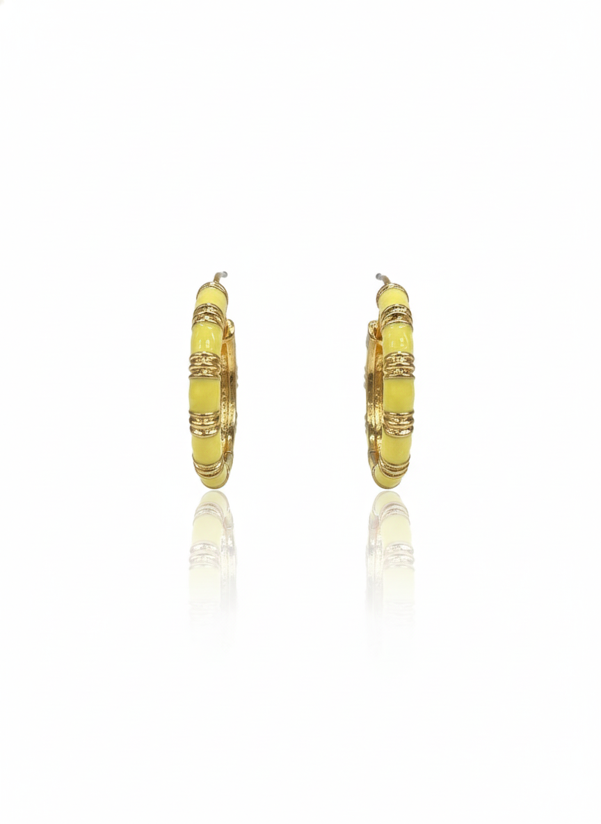 Lemon Enamel Gold Hoop Earrings - Image 3