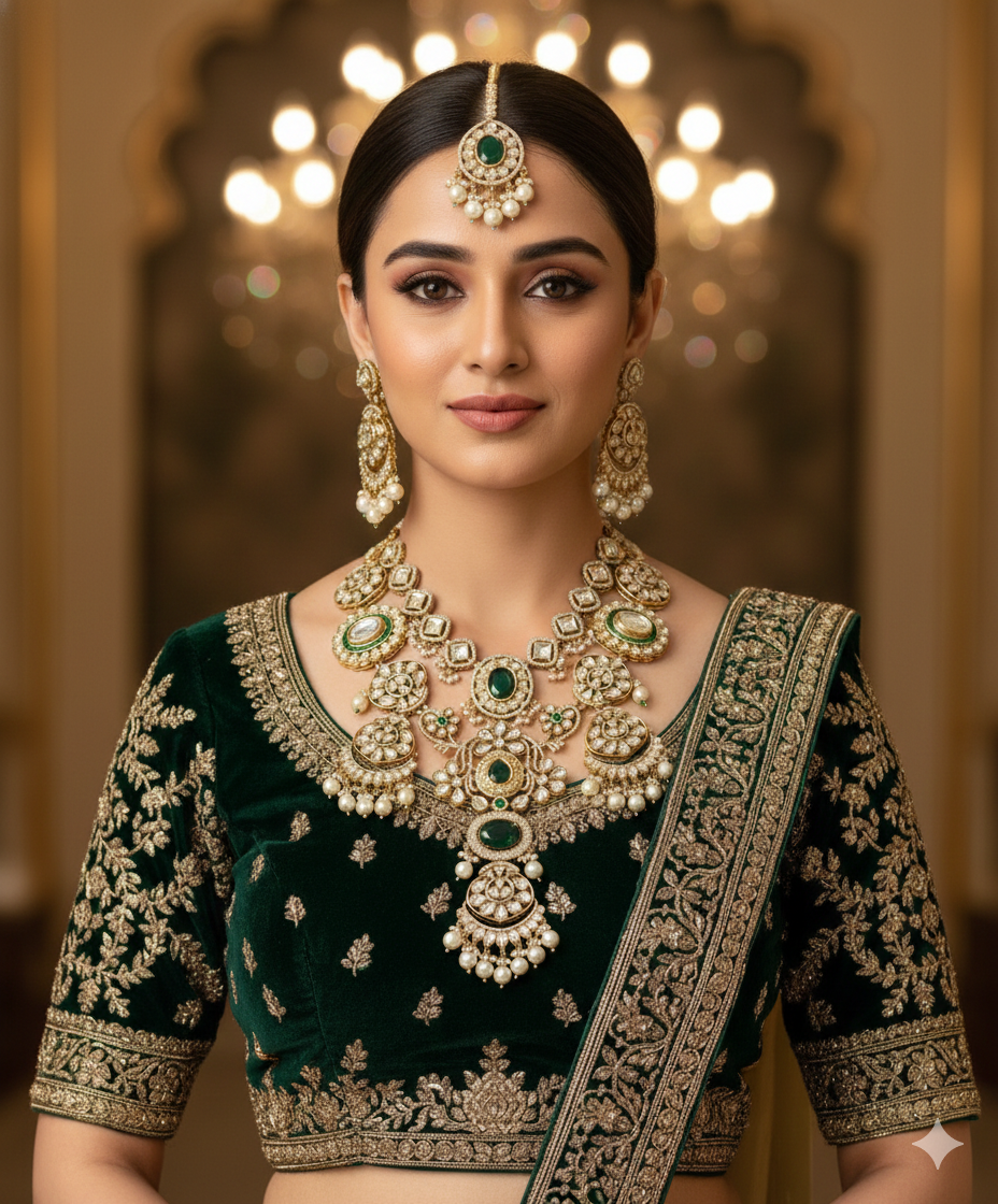 Noor-e-Sultan Emerald Polki Bridal Set - Image 4