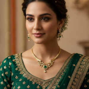 Emerald Bloom Gold Necklace & Earring Set