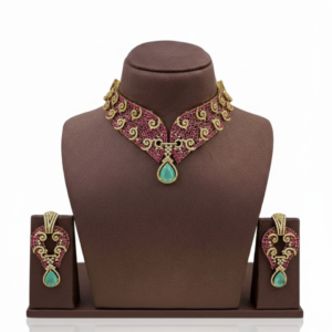 Rangrez Emerald Ruby Collar Necklace Set