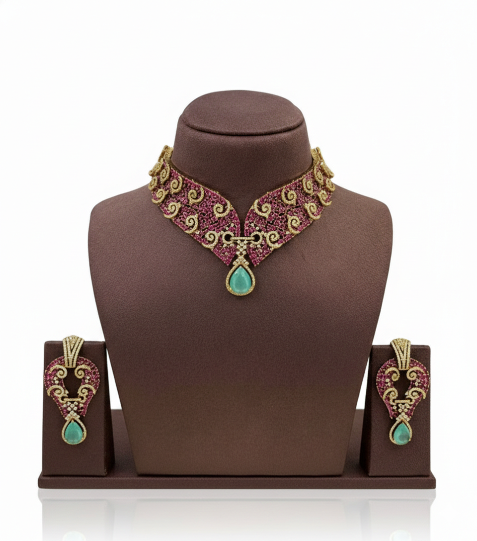 Rangrez Emerald Ruby Collar Necklace Set