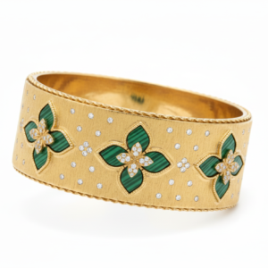 Emerald Blossom Diamond Gold Bangle
