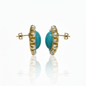 Turquoise & Pearl Halo Stud Earrings