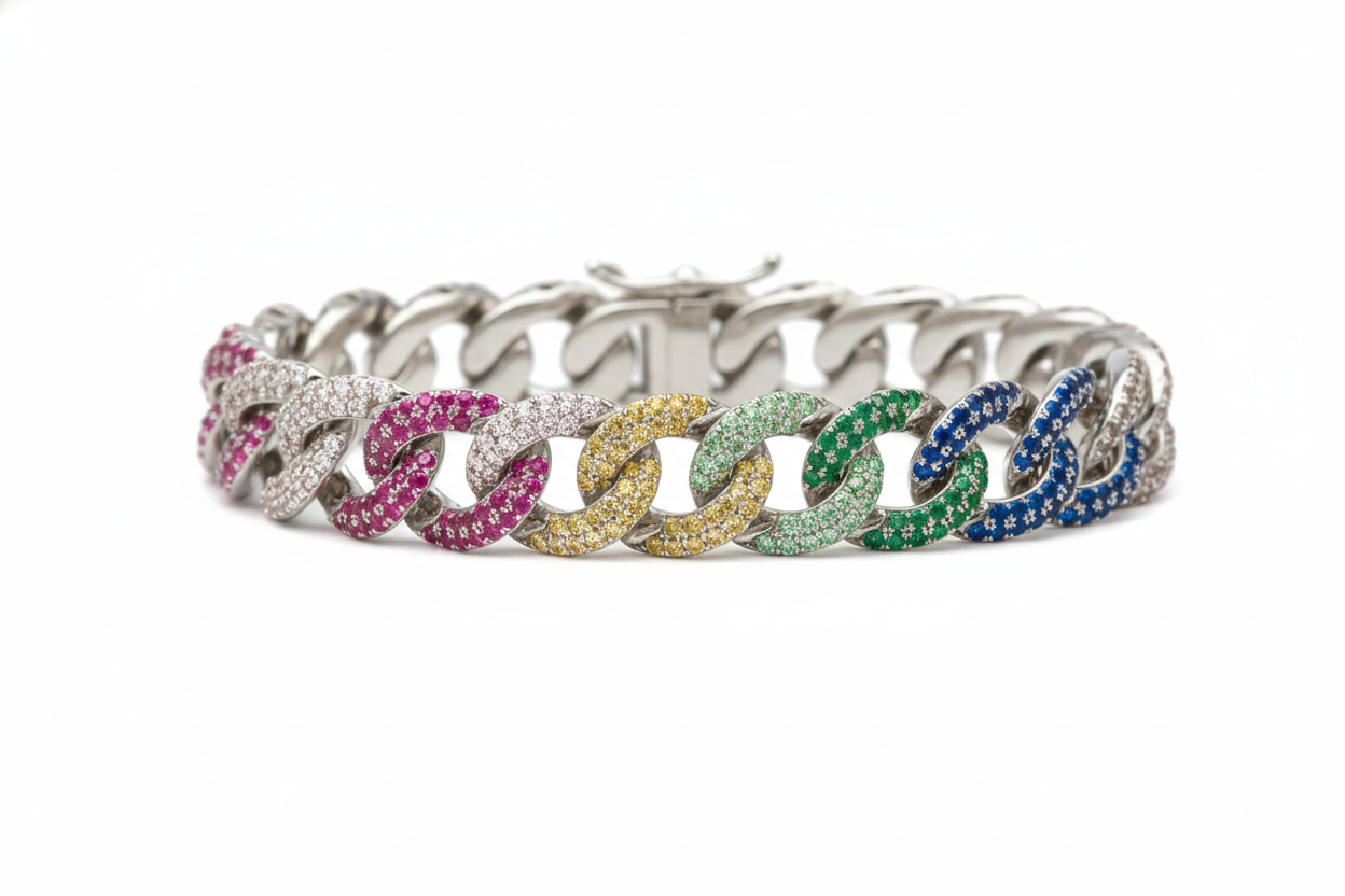 Multicolor Iced Cuban Link Bracelet