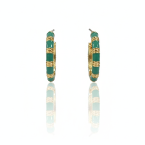 Emerald Enamel Gold Hoop Earrings