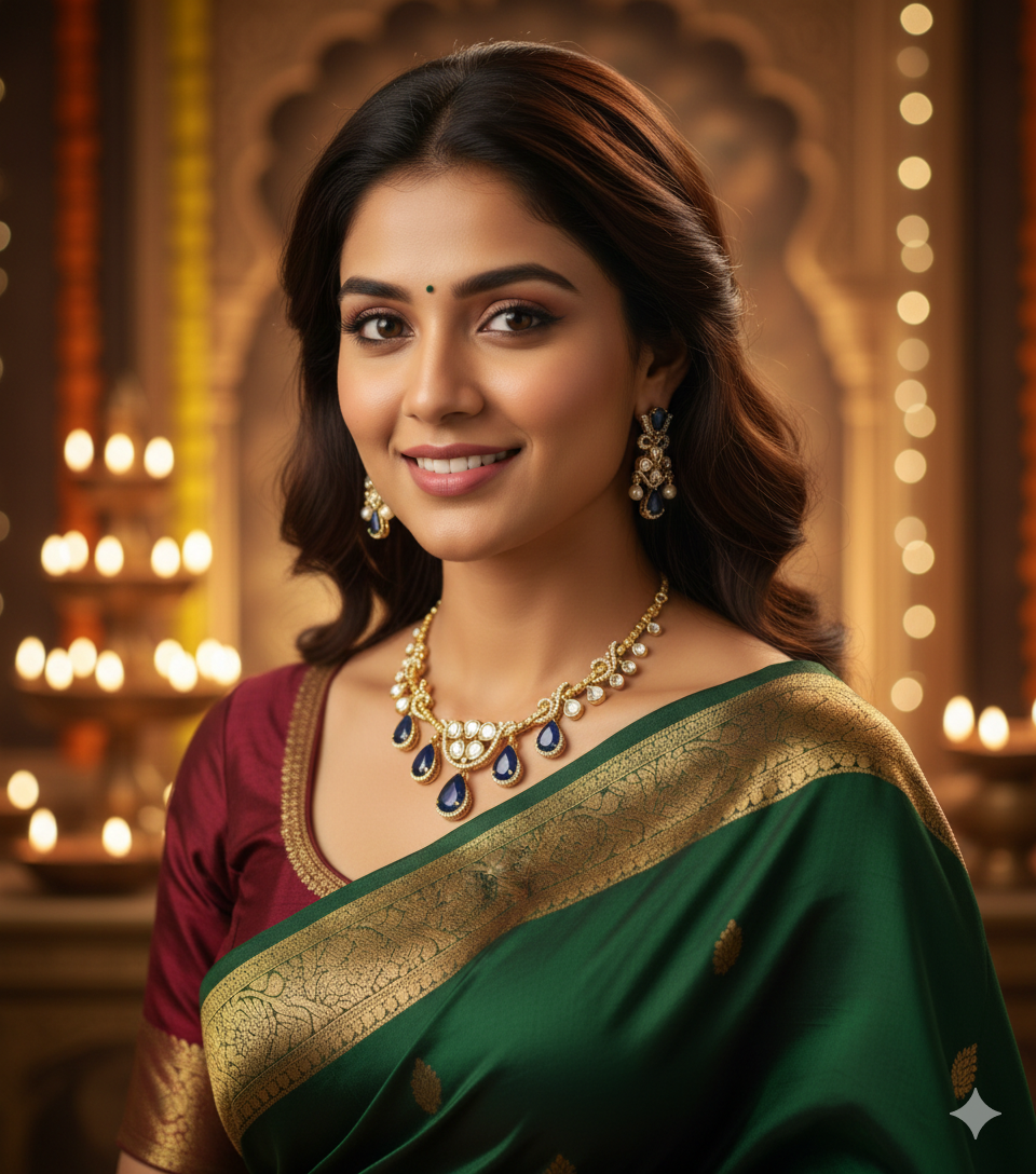 Royal Blue Sapphire & Polki Kundan Necklace - Image 3