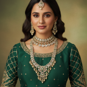 Shahzadi Emerald Polki Choker & Haar Bridal Set