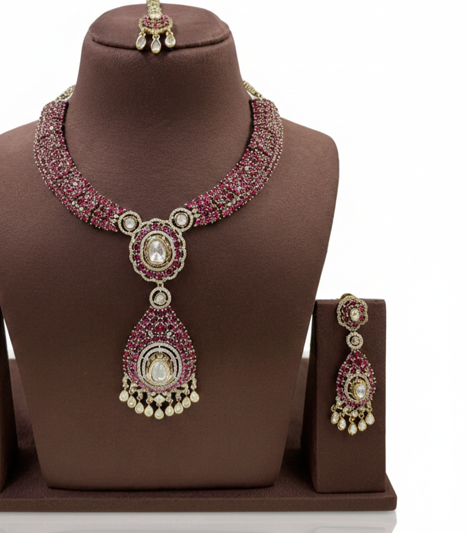 Ruhani Ruby Polki Necklace Set - Image 4