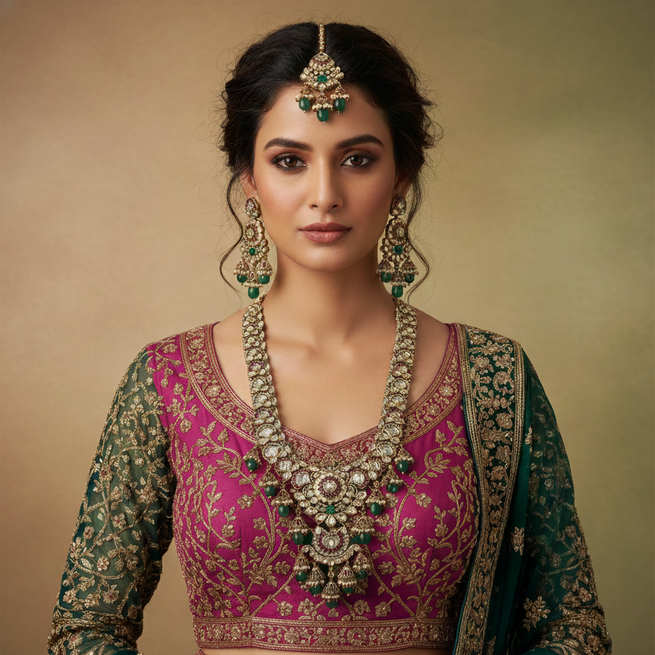 Noor-e-Zevar Polki Bridal Necklace Set - Image 6