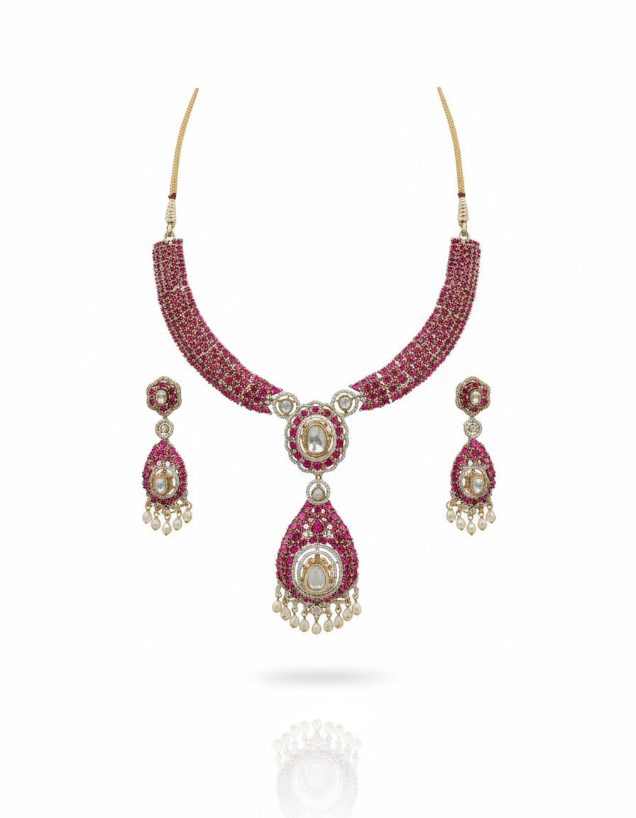 Ruhani Ruby Polki Necklace Set - Image 3