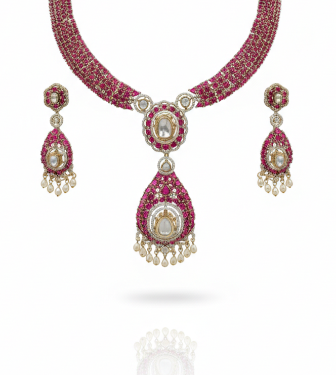 Ruhani Ruby Polki Necklace Set - Image 6