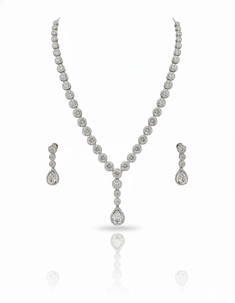 Sparkle Diamond Necklace & Earring Set - Image 2