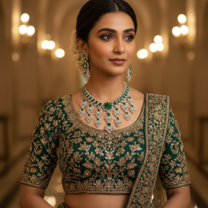 Zeenat Emerald Blossom Necklace, Earring & Ring Set