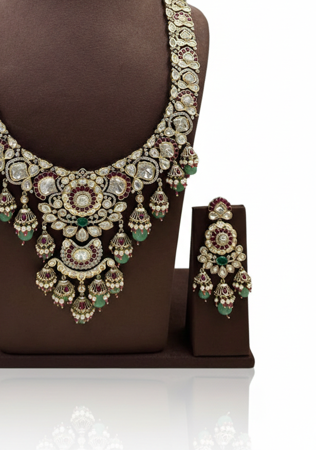 Noor-e-Zevar Polki Bridal Necklace Set - Image 3