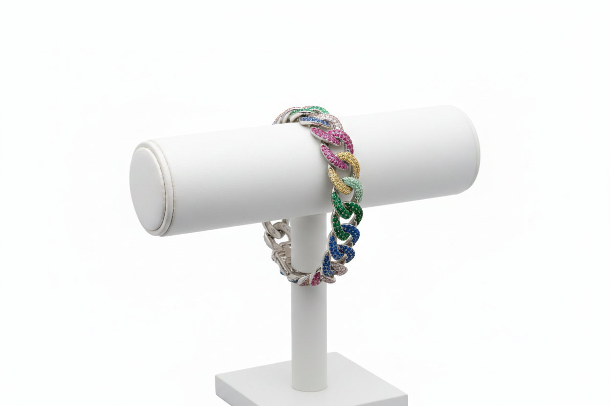 Multicolor Iced Cuban Link Bracelet - Image 4