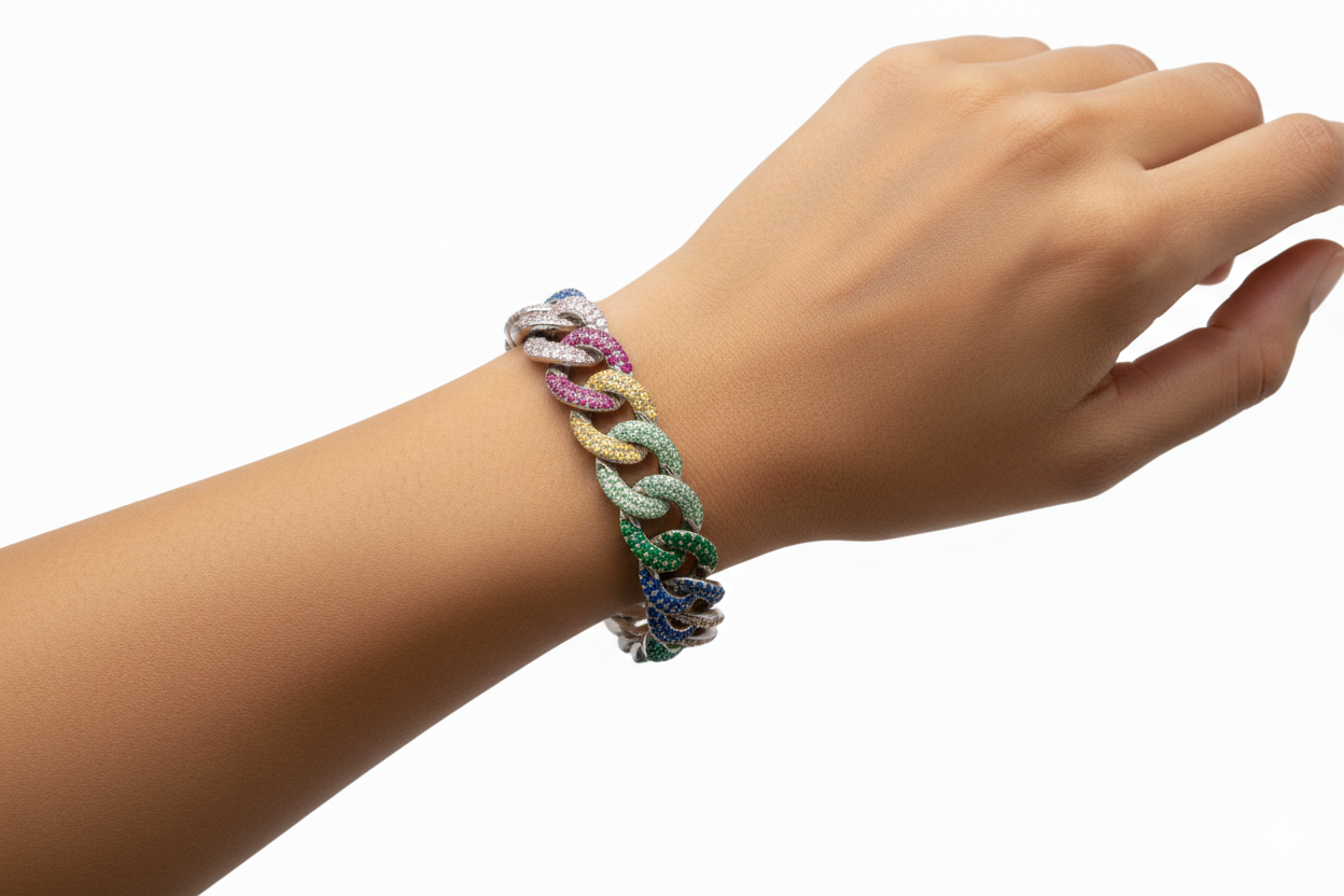 Multicolor Iced Cuban Link Bracelet - Image 3