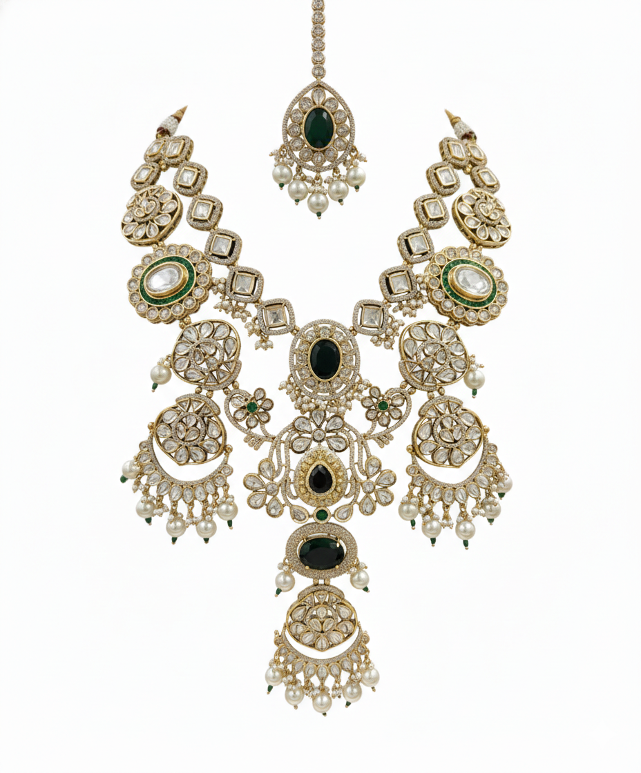 Noor-e-Sultan Emerald Polki Bridal Set - Image 2