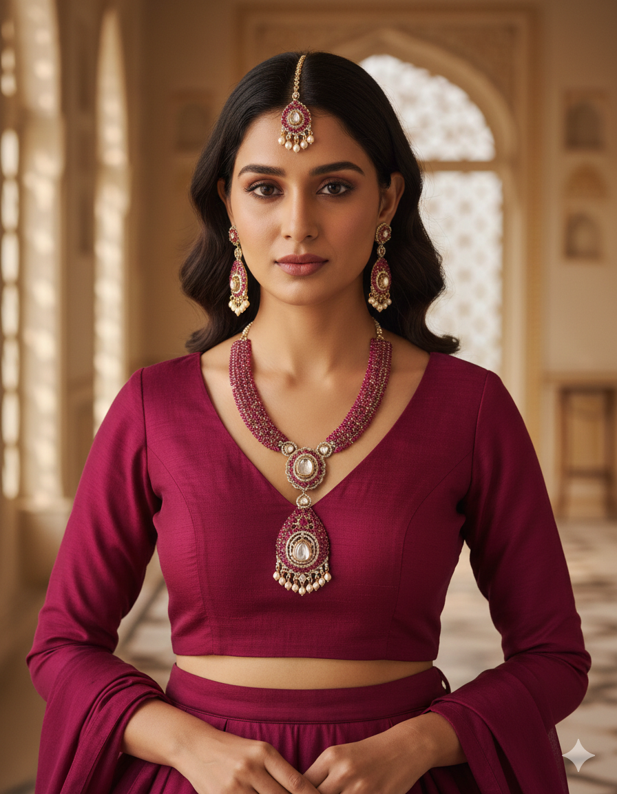 Ruhani Ruby Polki Necklace Set - Image 2
