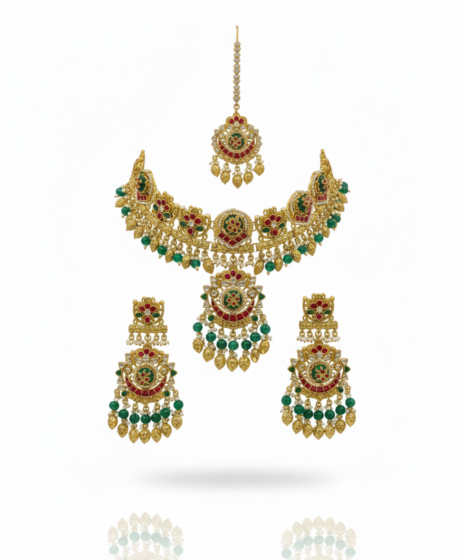 Royal Temple Gold Choker Necklace Set - Image 3