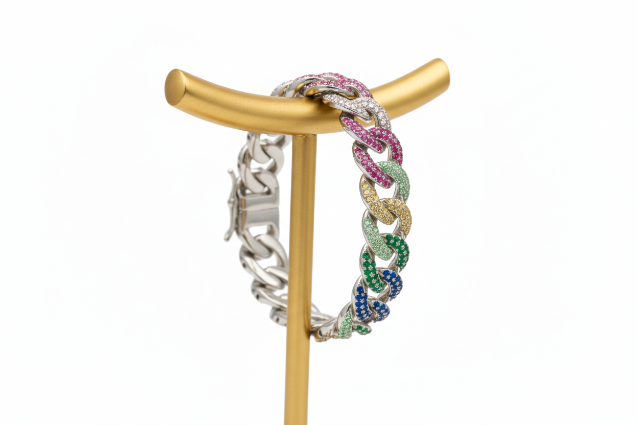 Multicolor Iced Cuban Link Bracelet - Image 2